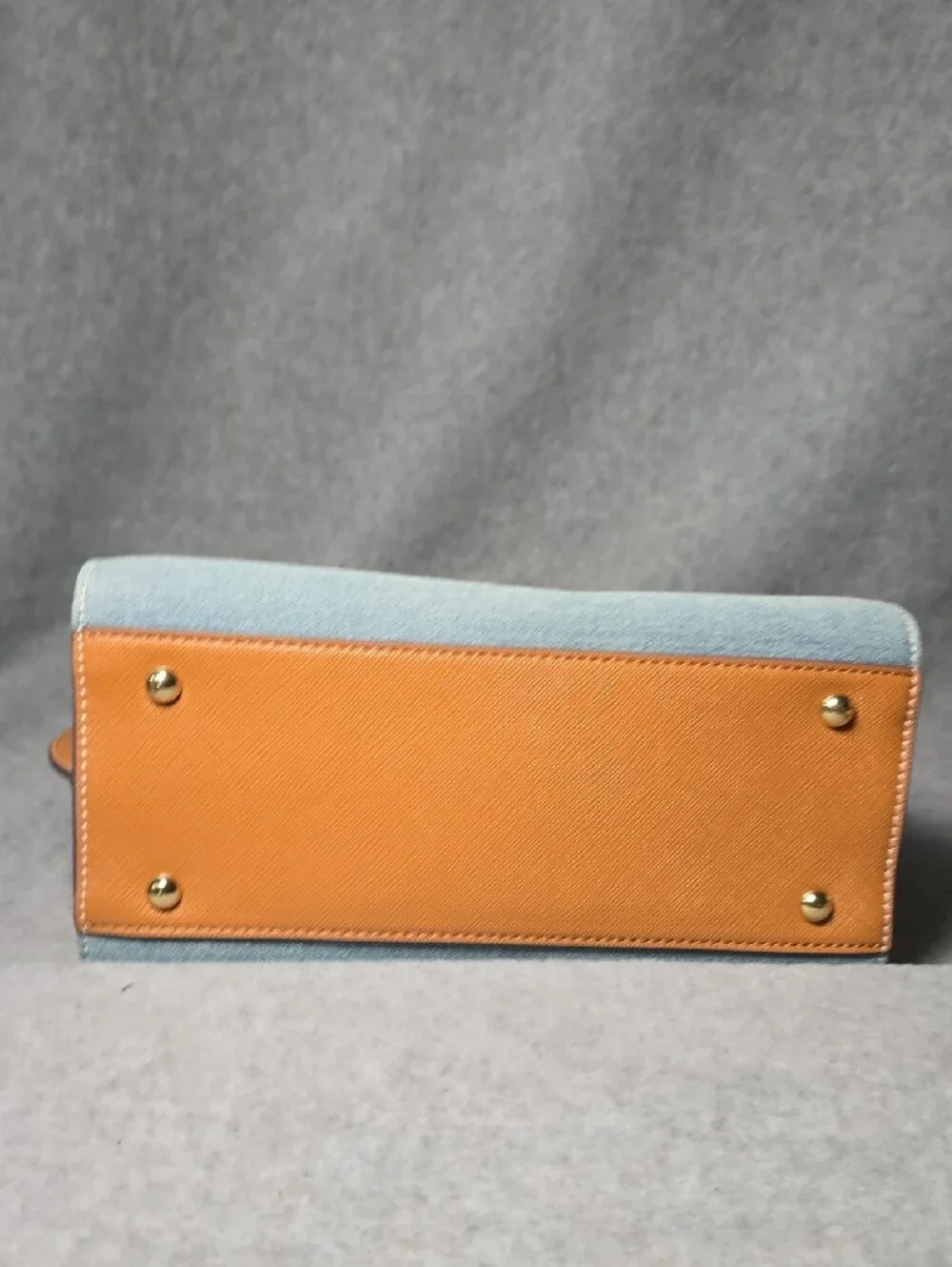 Light Blue Denim & Tan Leather Bow-Trim Satchel